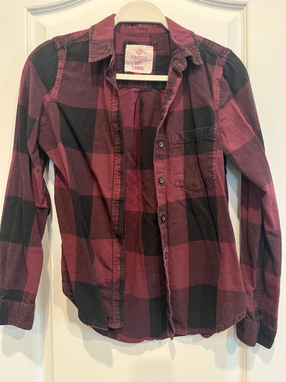 SO Burgundy and Black Plaid Button-Down Shirt